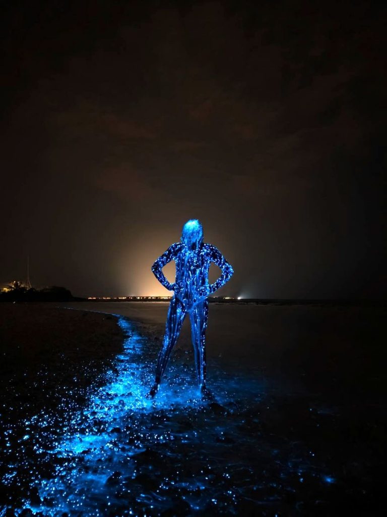 redhan man on the glowing beach of maalhos